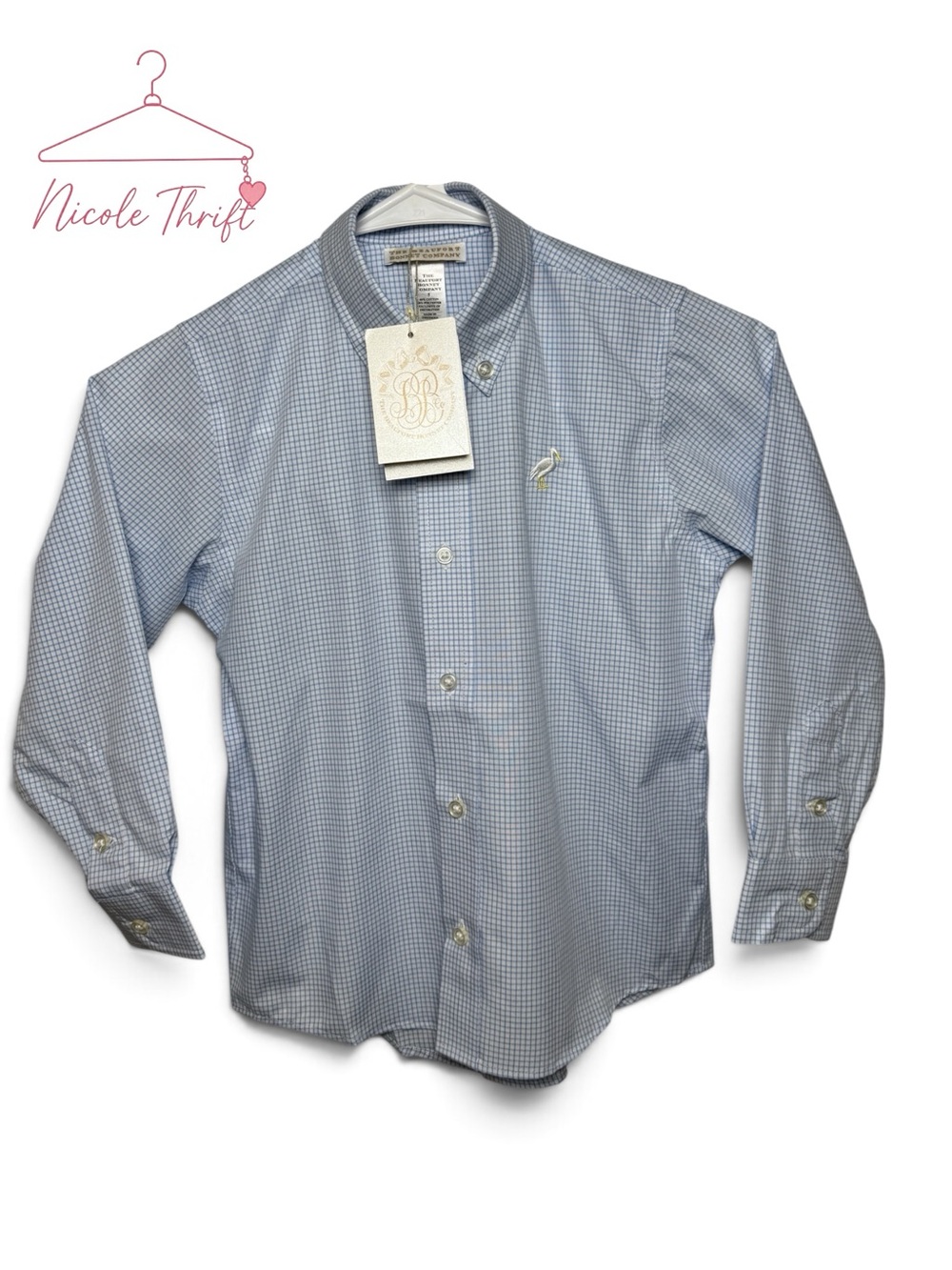 TBBC Dean’s List Buckhead Blue Mini Check Dress Shirt NWT Boys 5